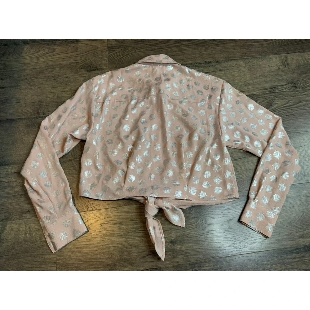 EUC Michael Kors Women's Pink Floral Print Cuff Sleeve Button-Up Top TIE Size XS